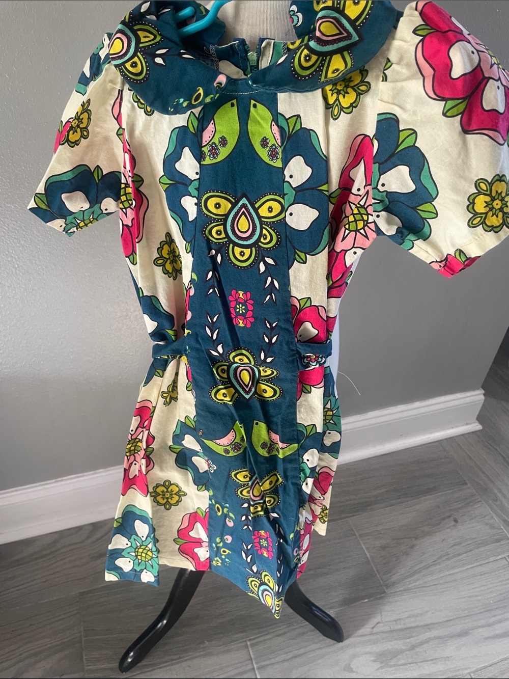 Girls Floral Casual Dress in Teal, Pink & White